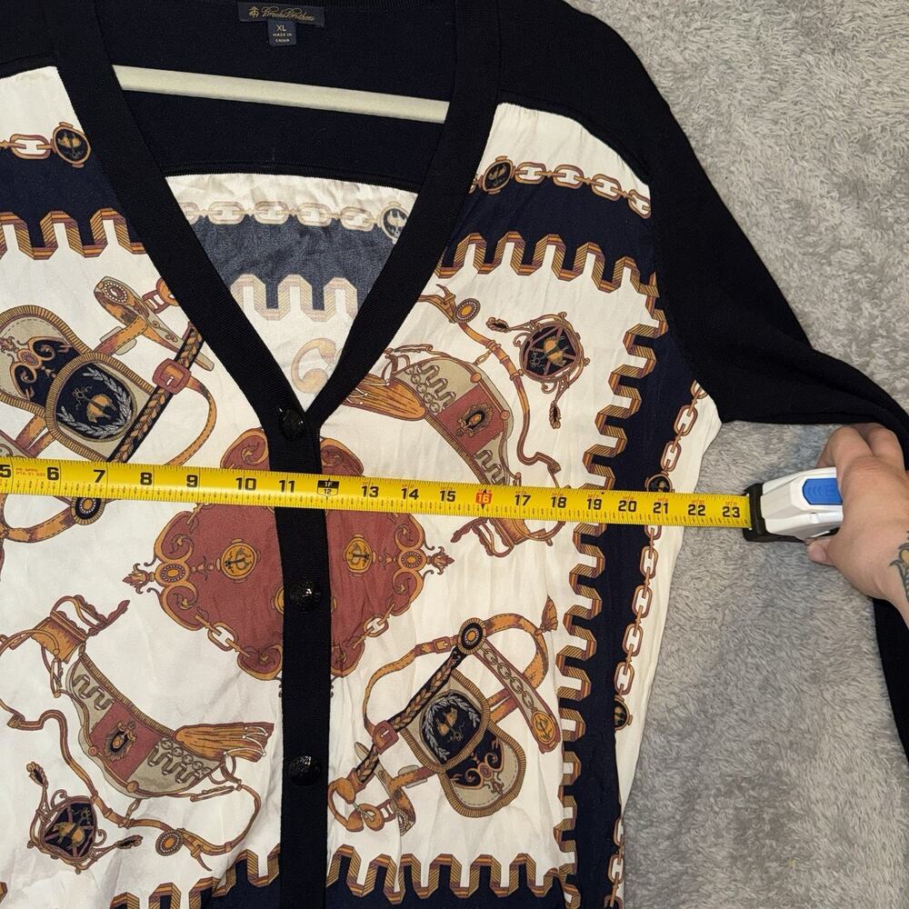 Brooks Brothers Equestrian Chain Scarf Print Silk Cardigan SZ XL Old Money - Picture 7 of 8